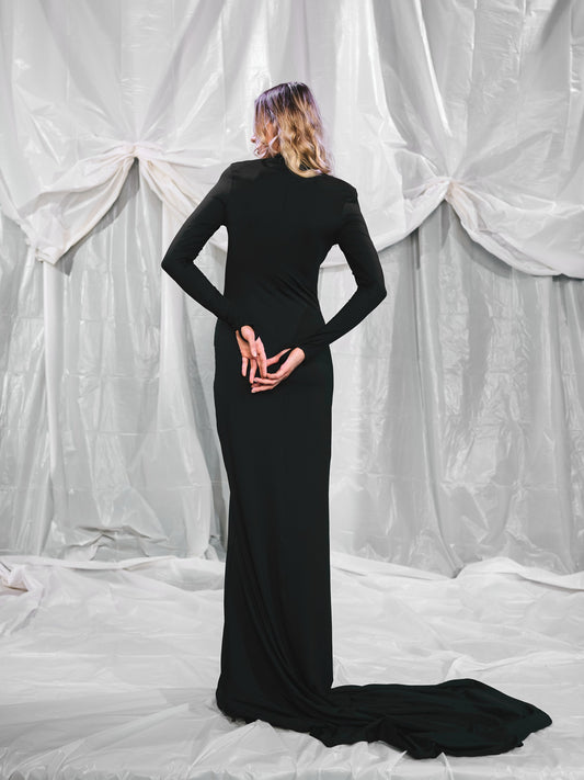 Seraph - Schwarzes Maxikleid mit Schleppe