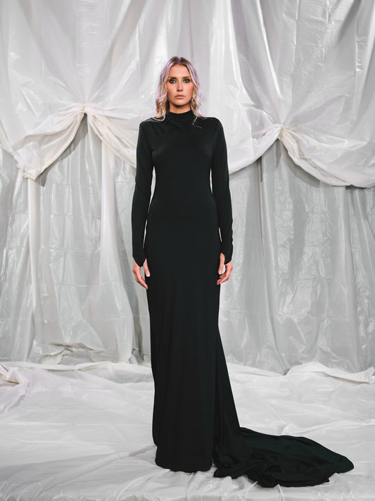 Seraph - Schwarzes Maxikleid mit Schleppe